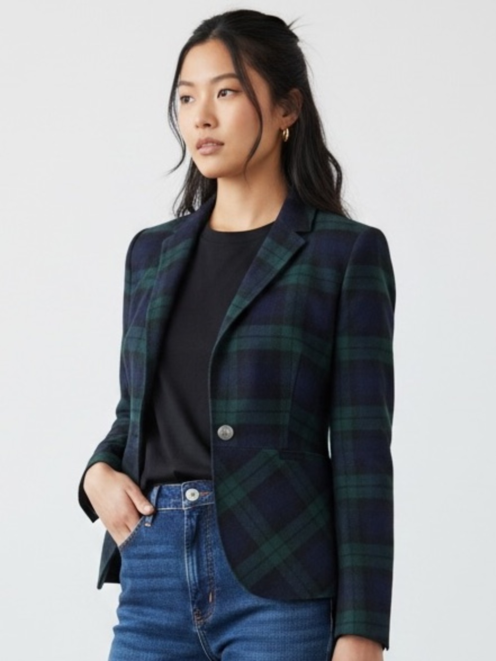 *Banana Republic Black Watch Plaid Blazer Cotton Fitted Sz 6